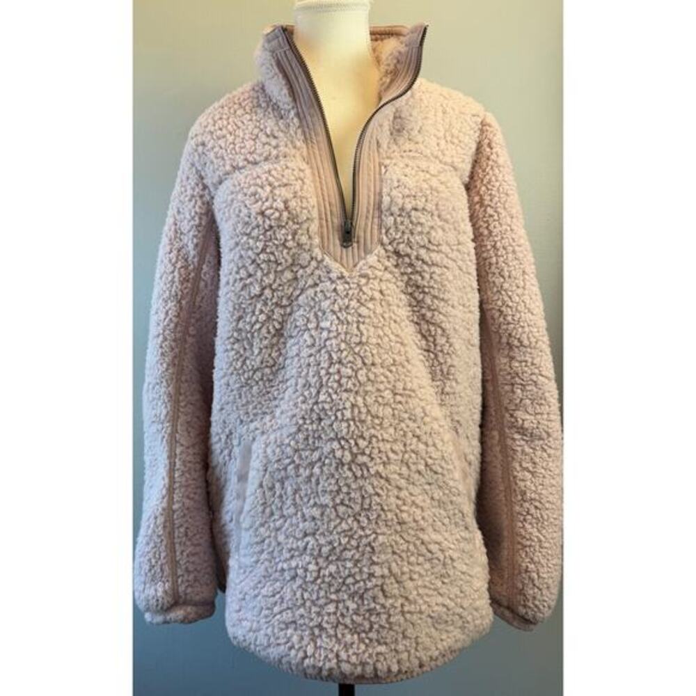 Abercrombie & Fitch Lrg Soft AF Sherpa Pullover Sweatshirt Quarter Zip Pink Cozy